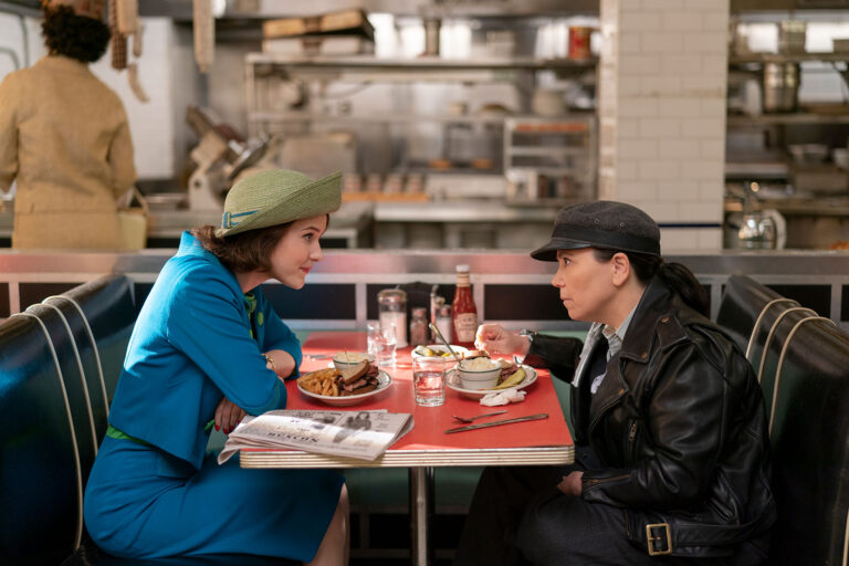 Rachel Brosnahan (Miriam 'Midge' Maisel) and Alex Borstein (Susie Myerson) in "The Marvelous Mrs. Maisel" (Christopher Saunders/Prime Video)