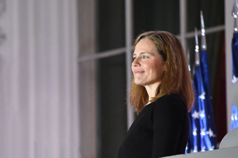 Judge Amy Coney Barrett after she was sworn in as a US Supreme Court Associate Justice during a ceremony on the South Lawn of the White House October 26, 2020, in Washington, DC. (NICHOLAS KAMM/AFP via Getty Images)