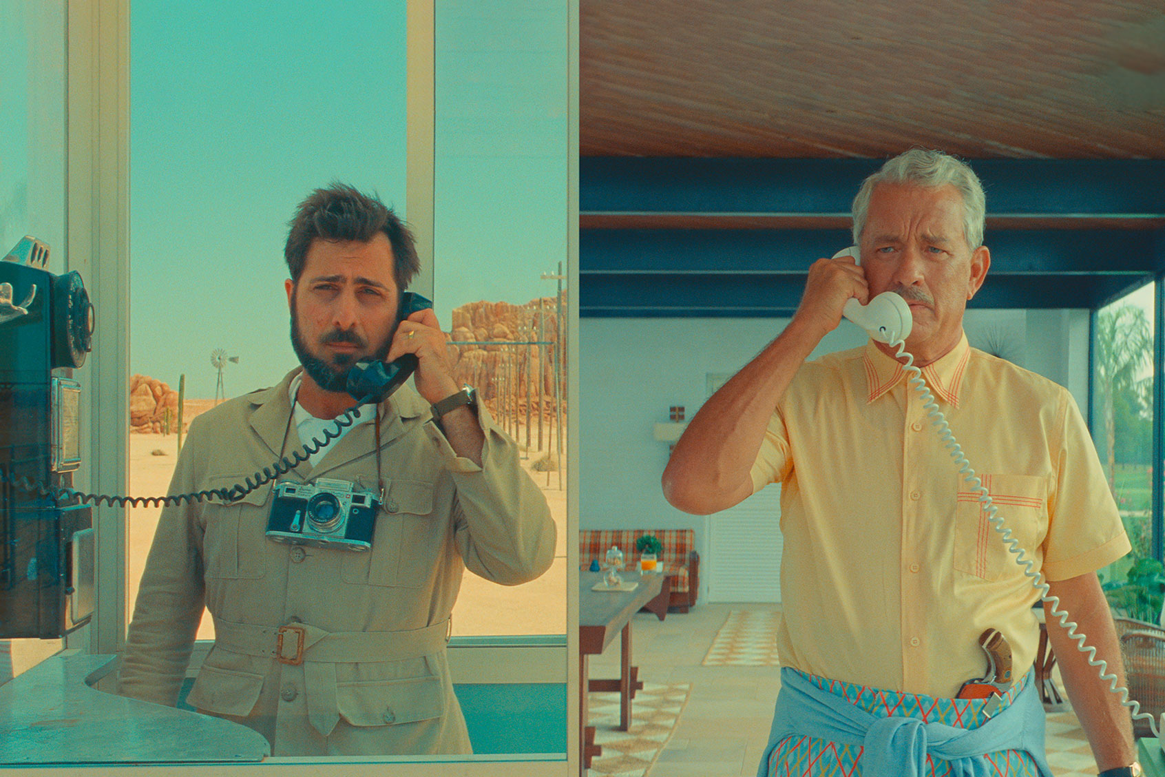 Jake Ryan as "Woodrow", Jason Schwartzman as "Augie Steenbeck" and Tom Hanks as "Stanley Zak" in writer/director Wes Anderson's "Asteroid City" (Courtesy of Pop. 87 Productions/Focus Features)