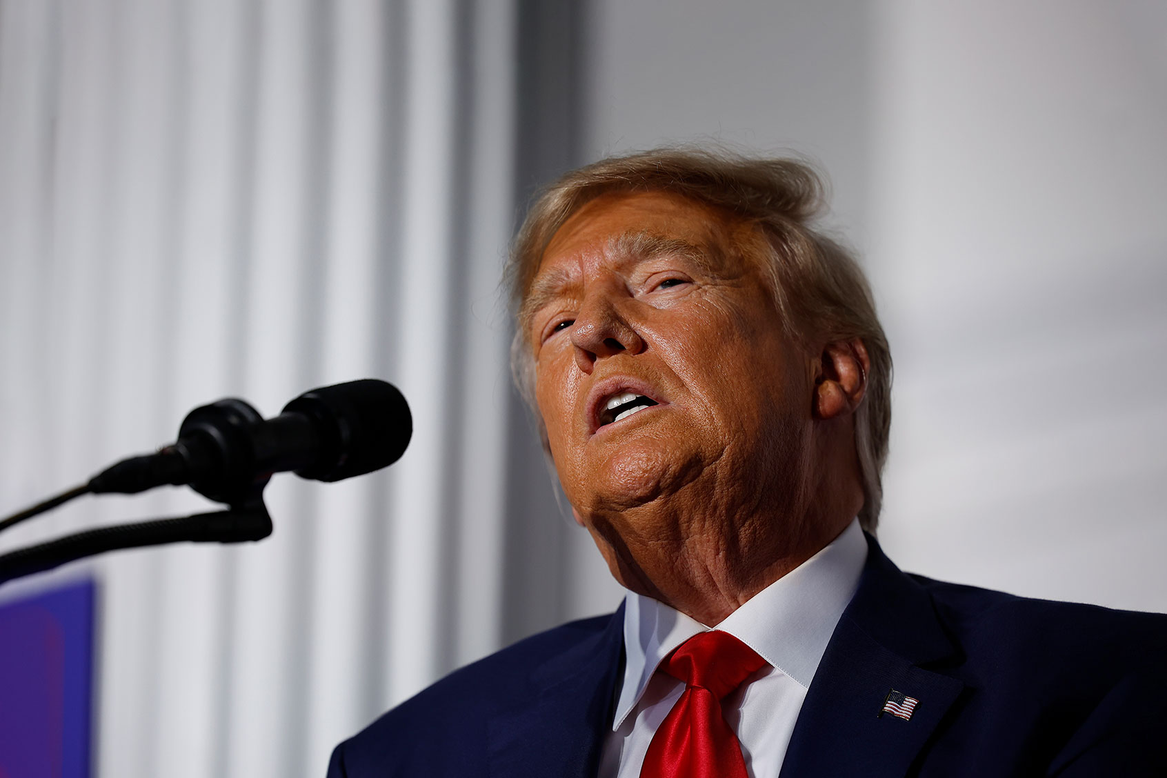 Former U.S. President Donald Trump delivers remarks outside the clubhouse at the Trump National Golf Club on June 13, 2023 in Bedminster, New Jersey. (Chip Somodevilla/Getty Images)
