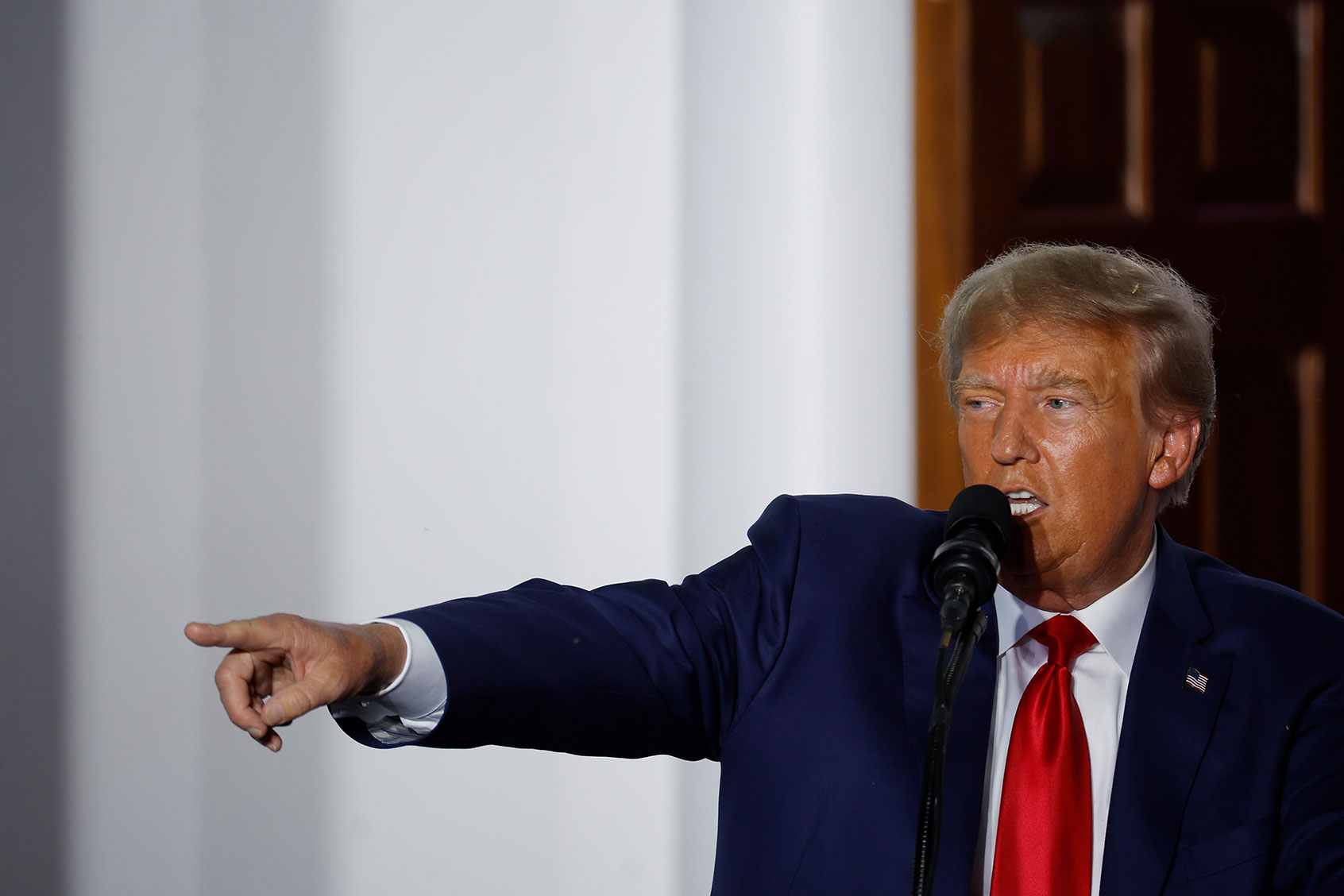 Former U.S. President Donald Trump delivers remarks outside the club house at the Trump National Golf Club on June 13, 2023 in Bedminster, New Jersey. (Chip Somodevilla/Getty Images)