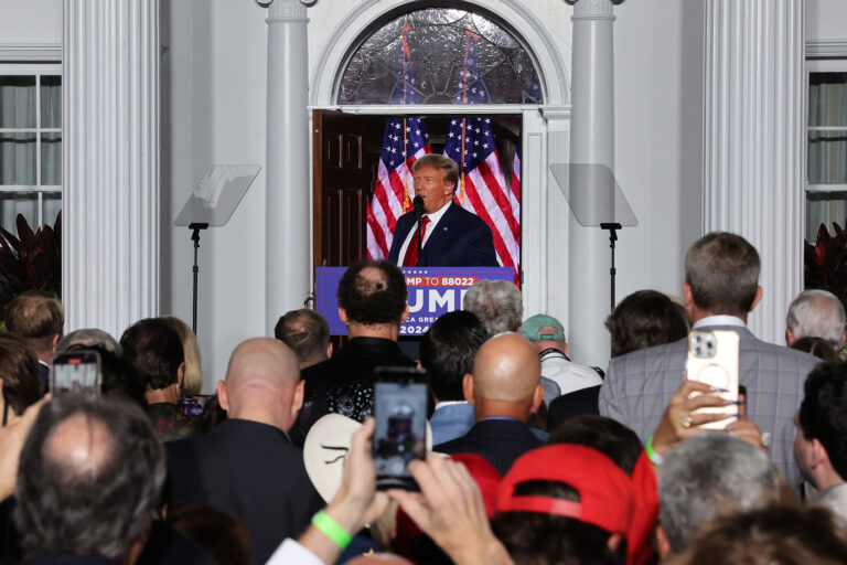 Former President Donald Trump speaks to supporters at Trump National Golf Club in Bedminster following his appearance in a Miami court on June 13, 2023 in Bedminster, New Jersey. (Spencer Platt/Getty Images)