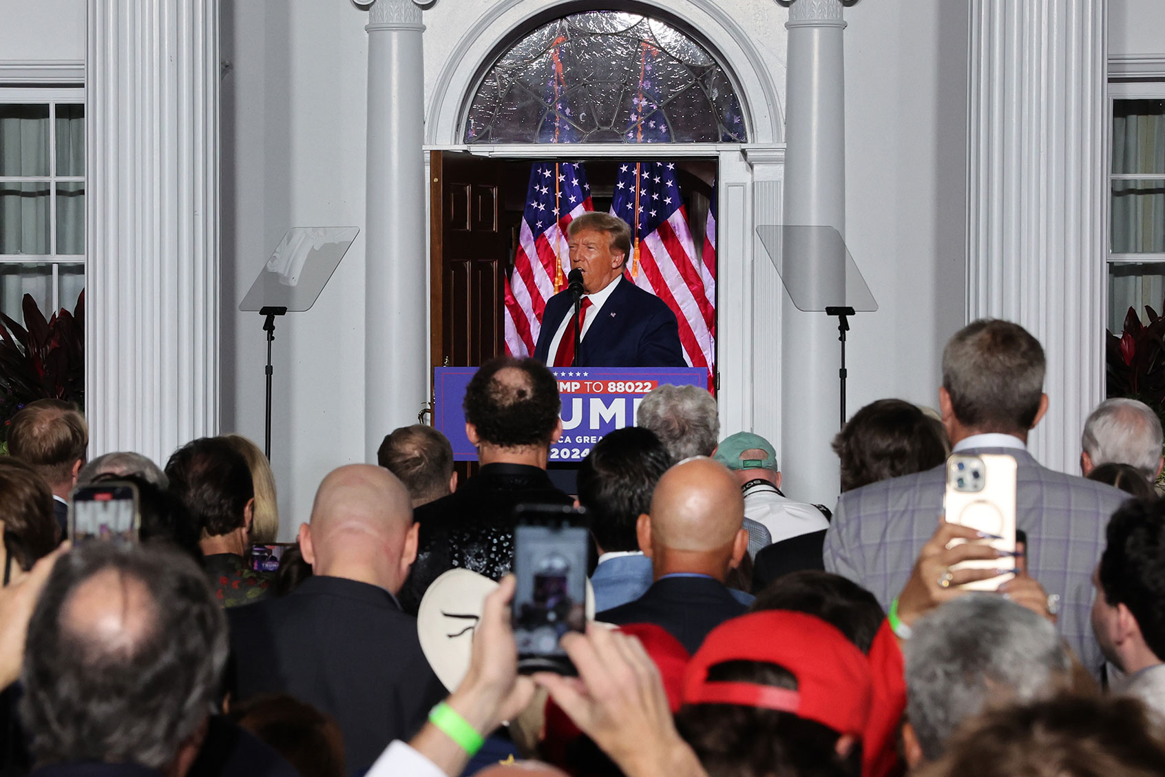 Former President Donald Trump speaks to supporters at Trump National Golf Club in Bedminster following his appearance in a Miami court on June 13, 2023 in Bedminster, New Jersey. (Spencer Platt/Getty Images)