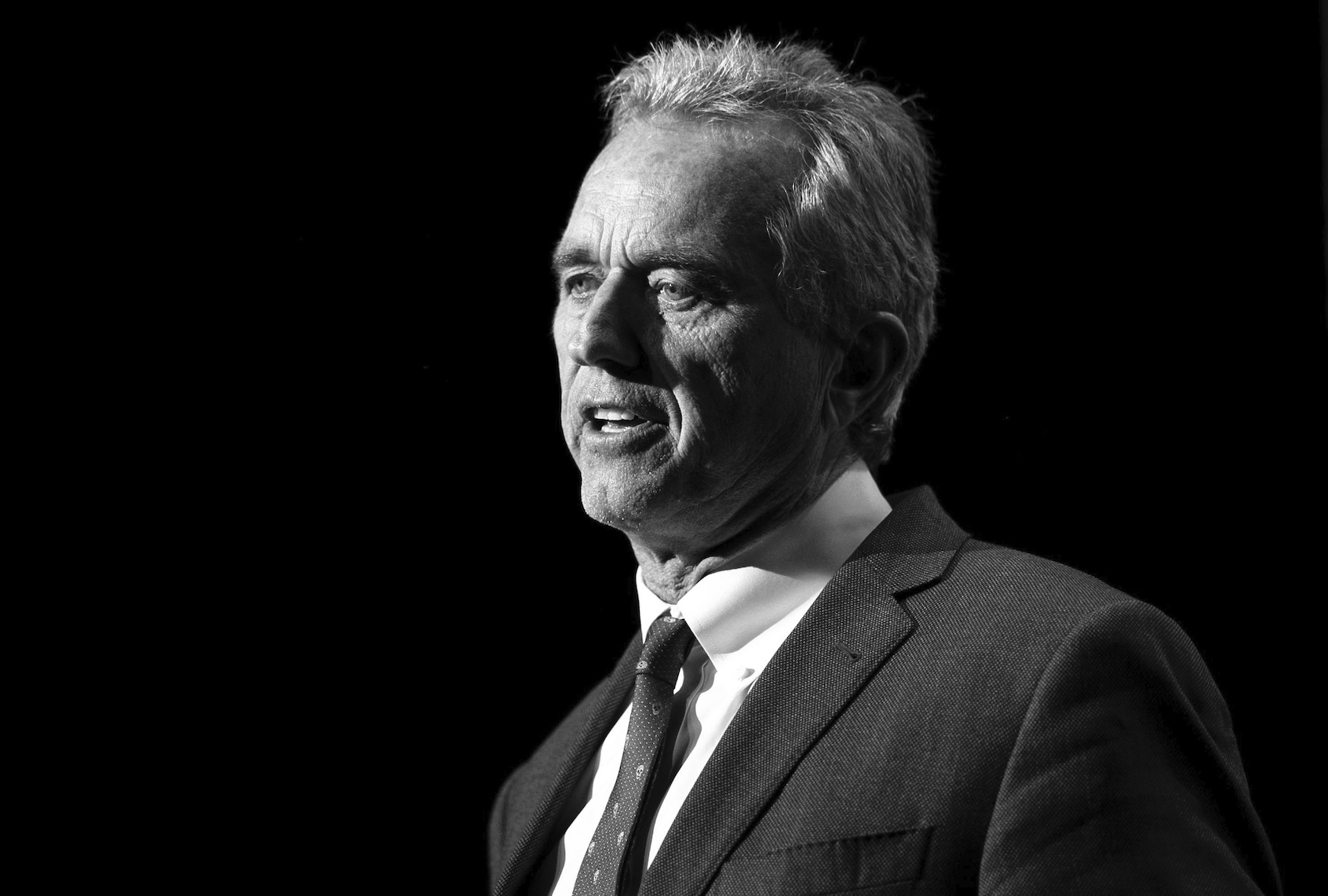 HOLLYWOOD, CA - APRIL 20: (Editors Note: Image has been converted to black and white) Robert F. Kennedy, Jr. speaks on stage at "Keep It Clean" To Benefit Waterkeeper Alliance at Avalon on April 20, 2017 in Hollywood, California. (Photo by Rich Polk/Getty Images for Waterkeeper Alliance )