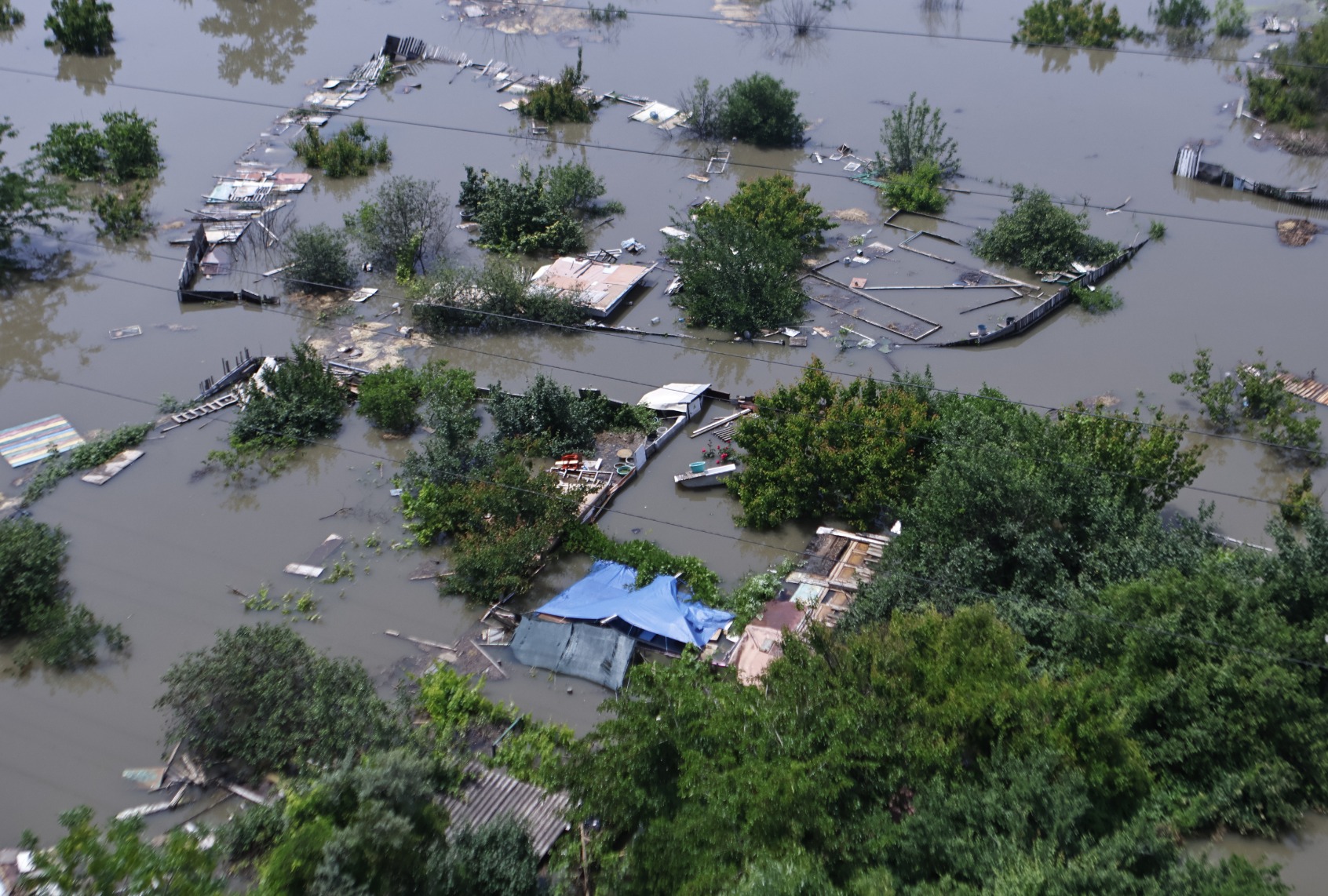 A view from the roof of residential building on flooded area of the city on June 7, 2023 in Kherson, Ukraine. (Yan Dobronosov/Global Images Ukraine via Getty Images)