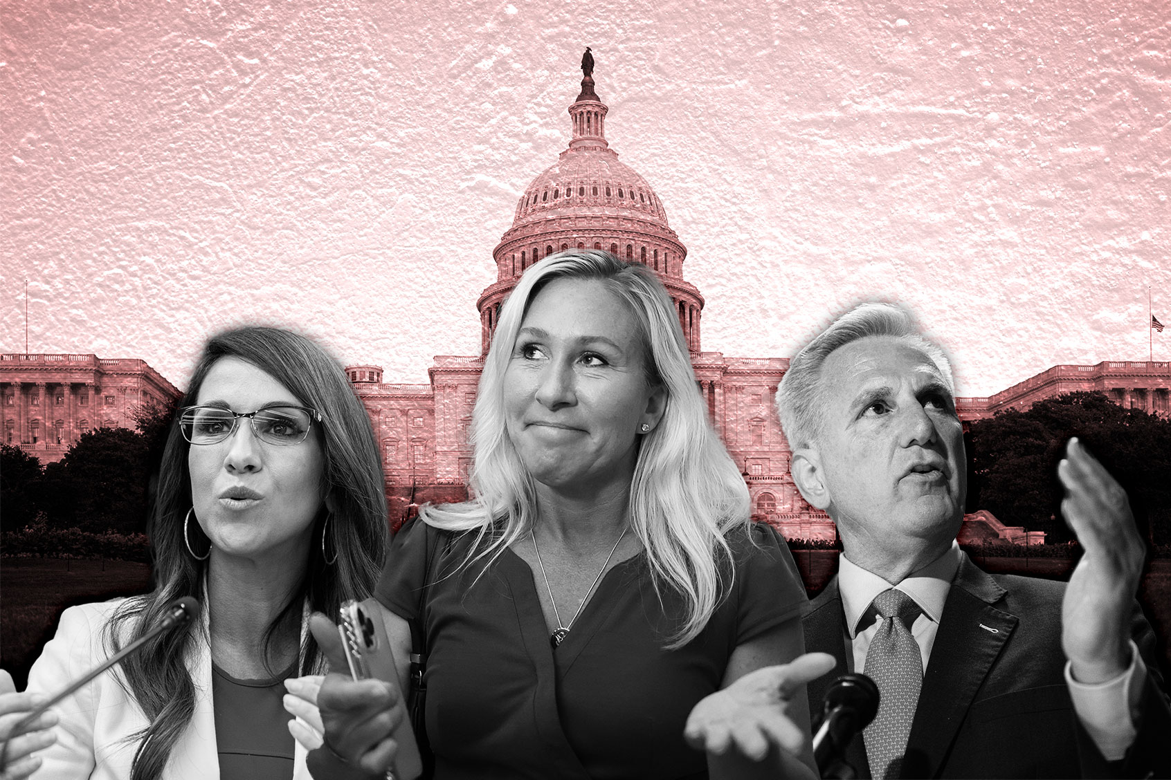 Lauren Boebert, Marjorie Taylor Greene and Kevin McCarthy (Photo illustration by Salon/Getty Images)