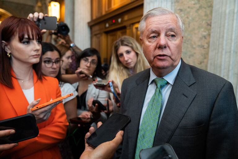 Sen. Lindsey Graham, R-S.C., talks with reporters in the U.S. Capitol, June 1, 2023. (Tom Williams/CQ-Roll Call via Getty Images)