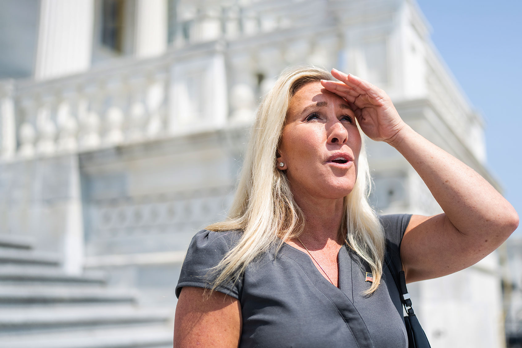 Rep. Marjorie Taylor Greene, R-Ga., is seen outside the U.S. Capitol after the last votes of the week on Thursday, June 15, 2023. (Tom Williams/CQ-Roll Call, Inc via Getty Images)