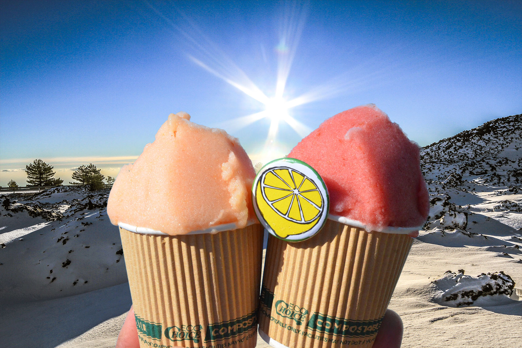 Mikos' Italian Ice against Volcano Etna (Photo illustration by Salon/Photos courtesy of Getty Images/Mikos' Italian Ice)