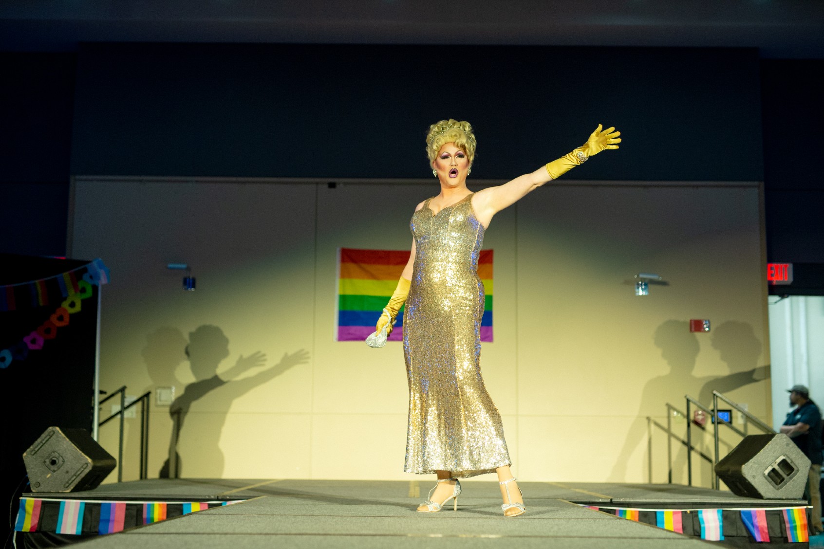 Dolly Would of Western North Carolina, rehearses her performance before a drag show and story hour held at East Tennessee State University in Johnson City, Tennessee on Friday March 31, 2023. (Mike Belleme for The Washington Post via Getty Images)