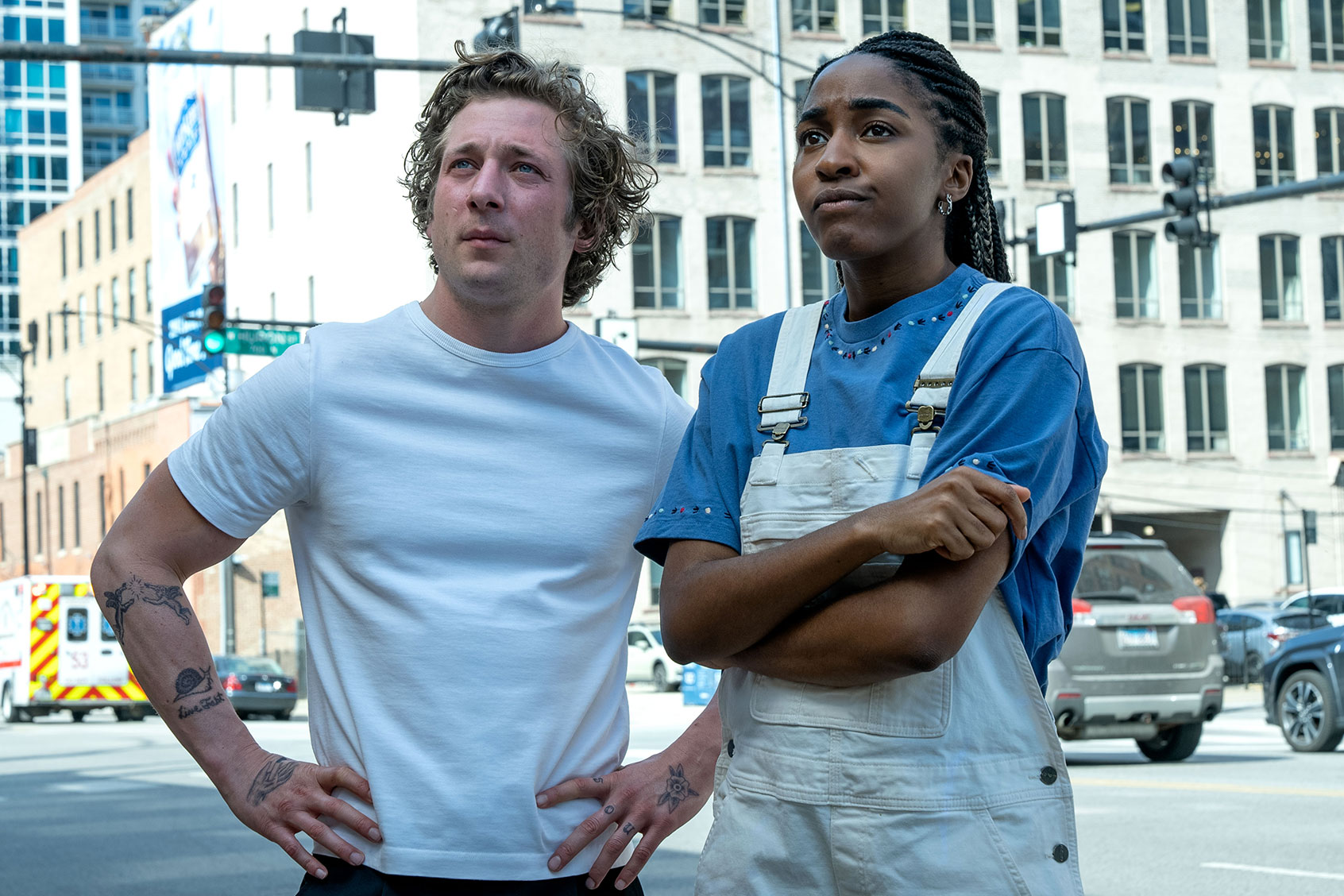 Jeremy Allen White as Carmen “Carmy” Berzatto and Ayo Edebiri as Sydney Adamu in "The Bear" (Chuck Hodes/FX)