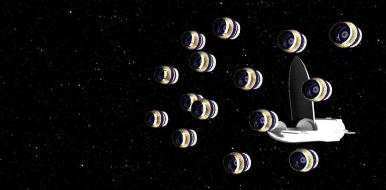 A light, cheap space telescope design would make it possible to put many individual units in space at once. Katie Yung, Daniel Apai /University of Arizona and AllThingsSpace /SketchFab, CC BY-ND (SketchFab)