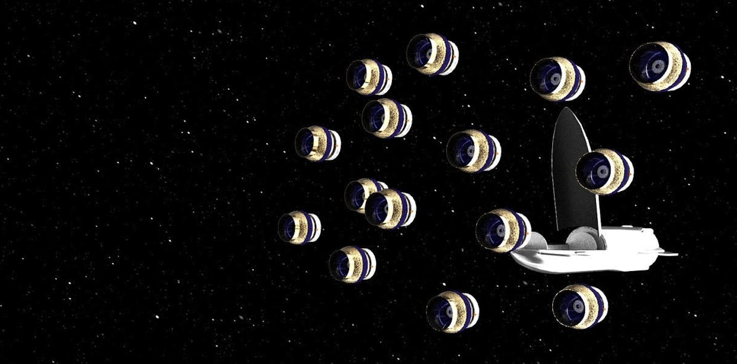 A light, cheap space telescope design would make it possible to put many individual units in space at once. Katie Yung, Daniel Apai /University of Arizona and AllThingsSpace /SketchFab, CC BY-ND (SketchFab)