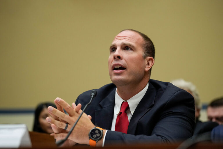 David Grusch, former National Reconnaissance Officer Representative of Unidentified Anomalous Phenomena Task Force at the U.S. Department of Defense, testifies during a House Oversight Committee hearing titled "Unidentified Anomalous Phenomena: Implications on National Security, Public Safety, and Government Transparency" on Capitol Hill 26, 2023 in Washington, DC. (Drew Angerer/Getty Images)