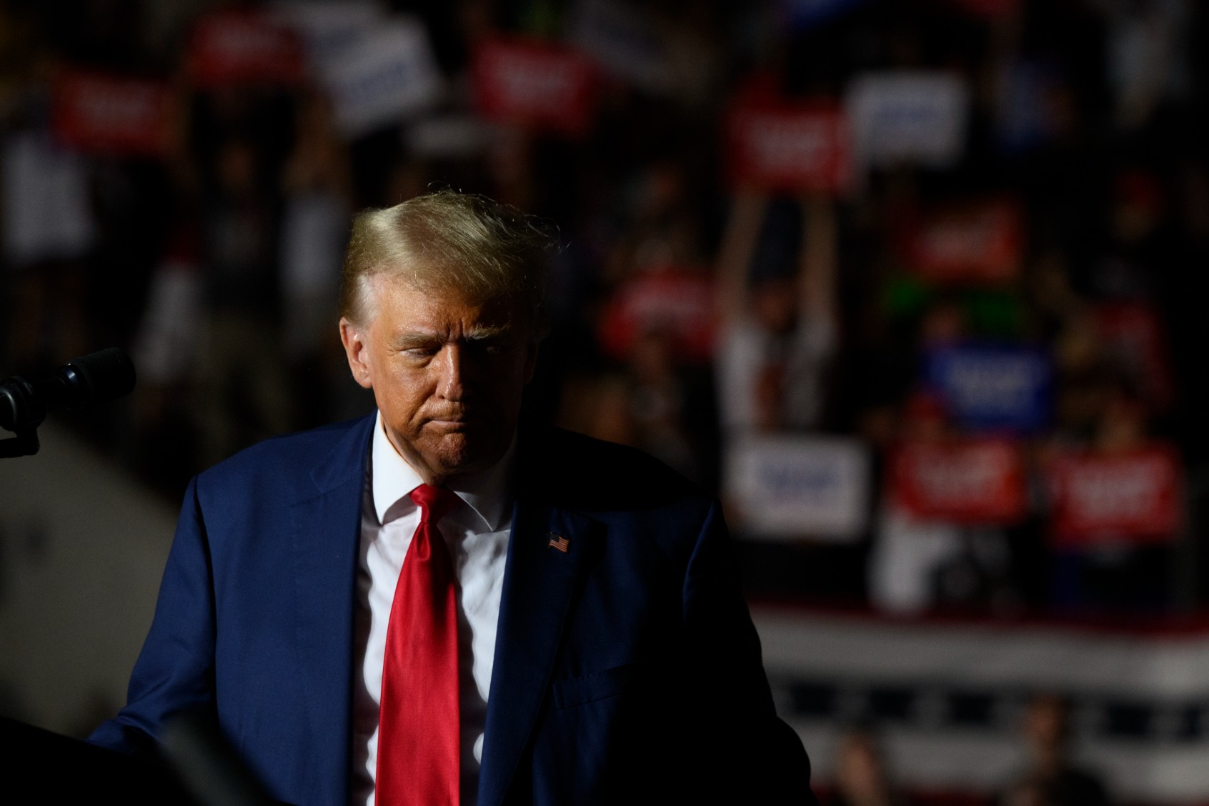 Former U.S. President Donald Trump speaks to supporters during a political rally while campaigning for the GOP nomination in the 2024 election at Erie Insurance Arena on July 29, 2023 in Erie, Pennsylvania. (Jeff Swensen/Getty Images)