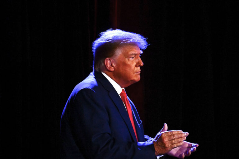 Former US President and 2024 Republican Presidential hopeful Donald Trump walks off the stage after speaking at a Republican volunteer recruitment event at Fervent, a Calvary Chapel, in Las Vegas, Nevada, July 8, 2023. (PATRICK T. FALLON/AFP via Getty Images)