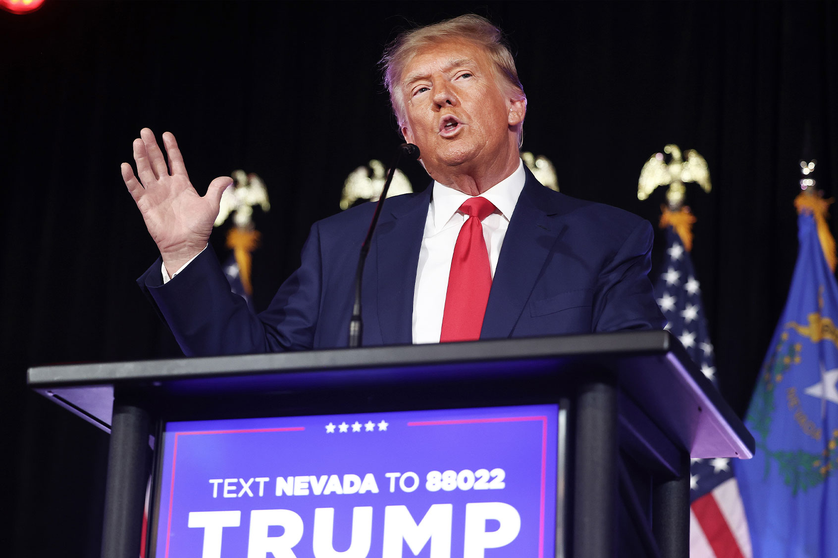 Former U.S. President and Republican presidential candidate Donald Trump delivers remarks at a Nevada Republican volunteer recruiting event at Fervent: A Calvary Chapel on July 8, 2023 in Las Vegas, Nevada. (Mario Tama/Getty Images)