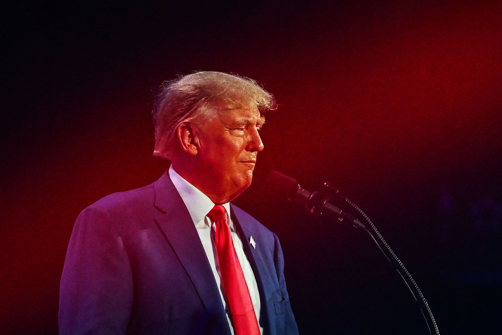 Former US President and 2024 presidential hopeful Donald Trump speaks at the Turning Point Action USA conference in West Palm Beach, Florida, on July 15, 2023. (GIORGIO VIERA/AFP via Getty Images)