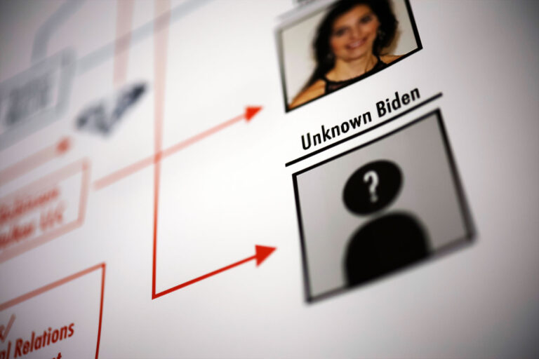 Republican members of the House Oversight and Accountability Committee used a complex chart to present their preliminary findings into an investigation into financial dealings by President Joe Biden's family during a news conference at the U.S. Capitol on May 10, 2023 in Washington, DC. (Chip Somodevilla/Getty Images)