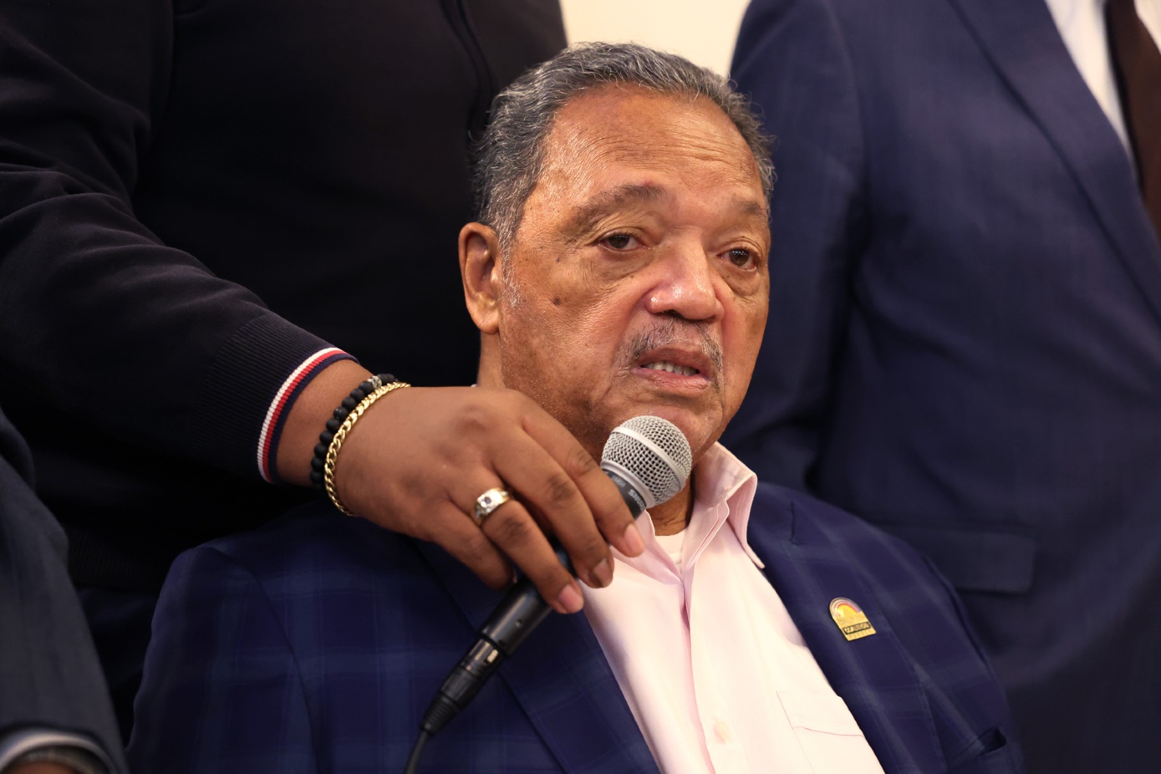 Rev. Jesse Jackson announces his support for Chicago mayoral candidate Brandon Johnson during an event at the Rainbow/PUSH Coalition headquarters on March 17, 2023 in Chicago, Illinois. (Scott Olson/Getty Images)