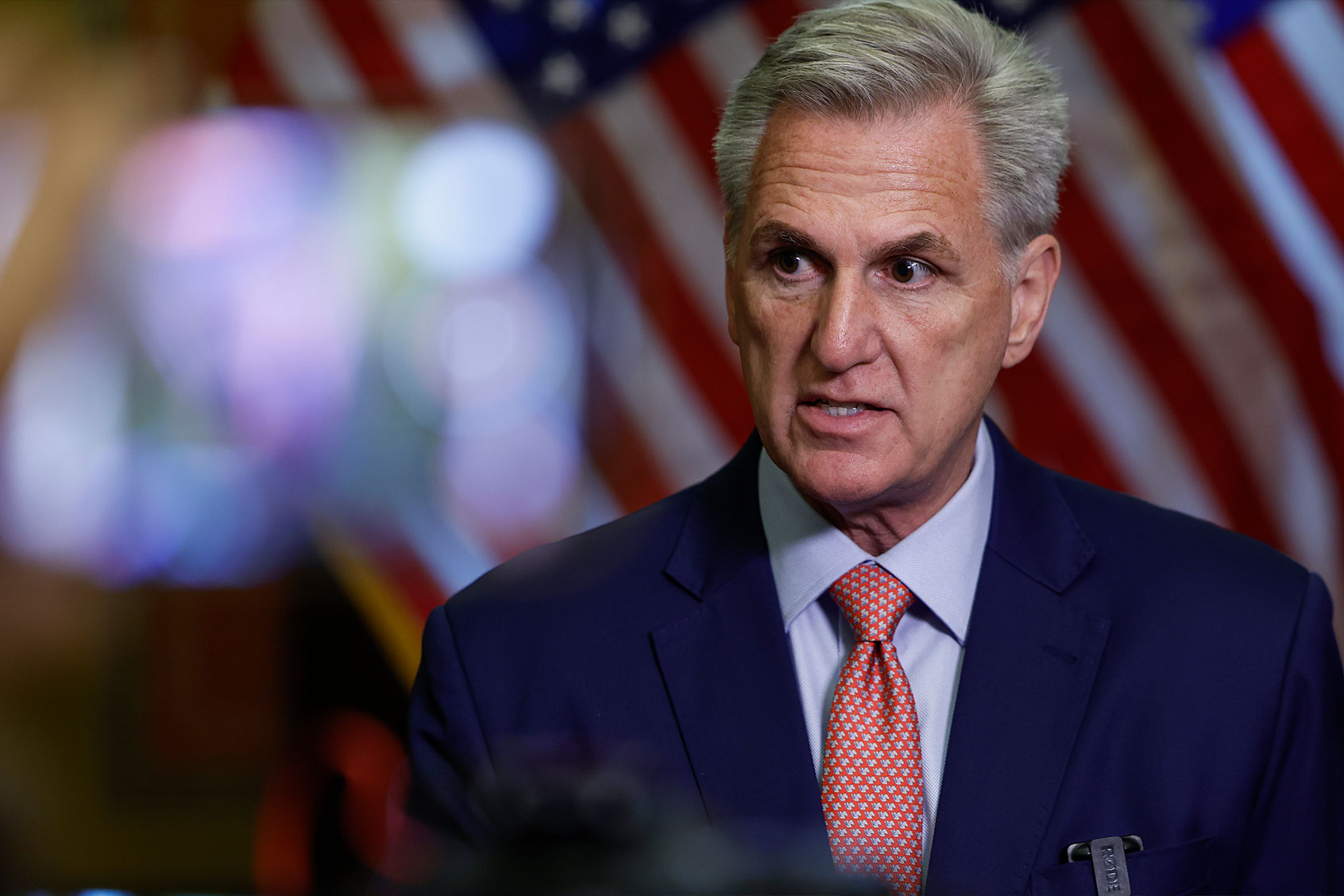 U.S. Speaker of the House Kevin McCarthy (R-CA) speaks to reporters outside the Speakers Balcony at the U.S. Capitol Building on July 25, 2023 in Washington, DC. (Anna Moneymaker/Getty Images)