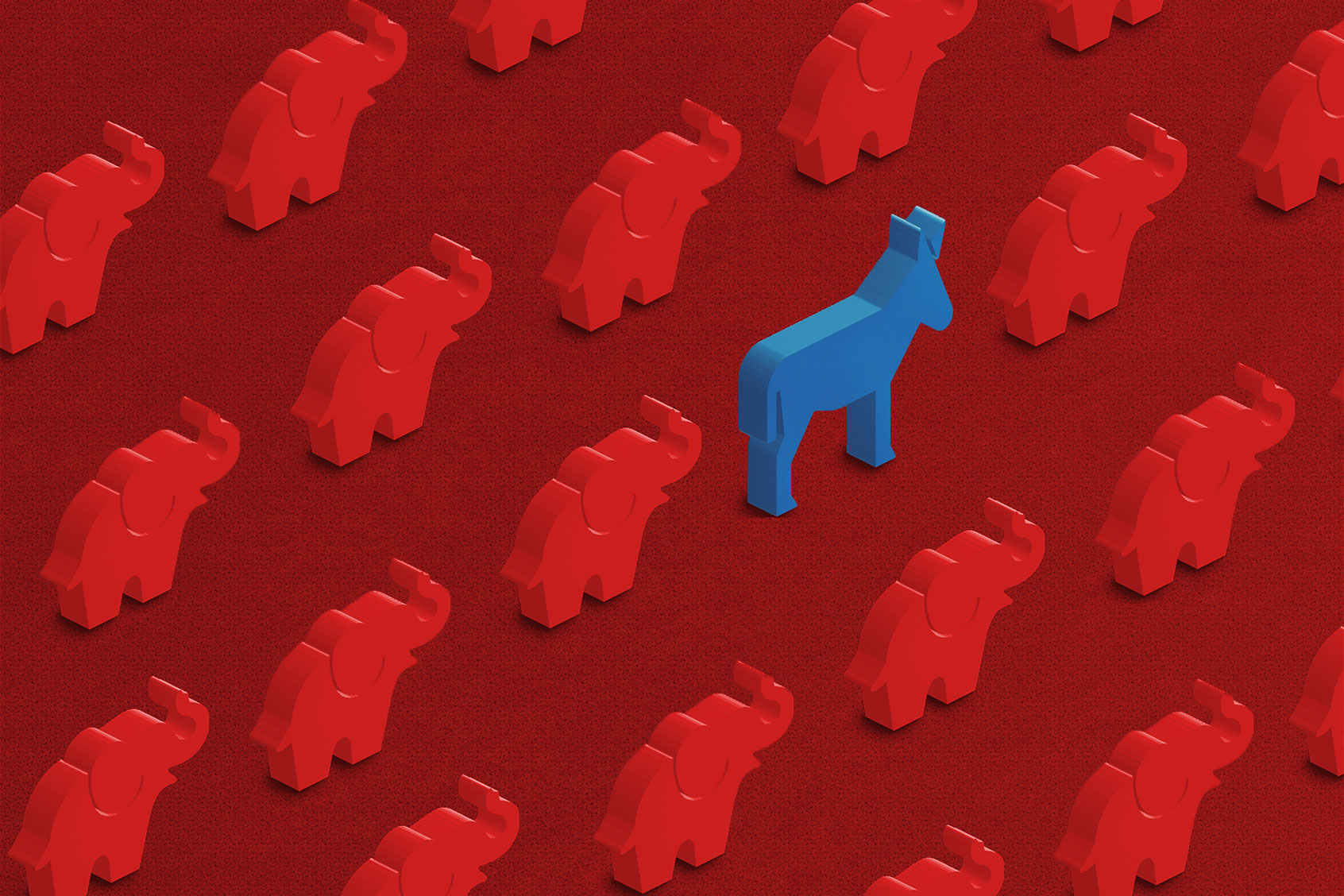 Lone Blue Donkey Among Red Elephants (Salon/Getty Images/Carol Yepes)