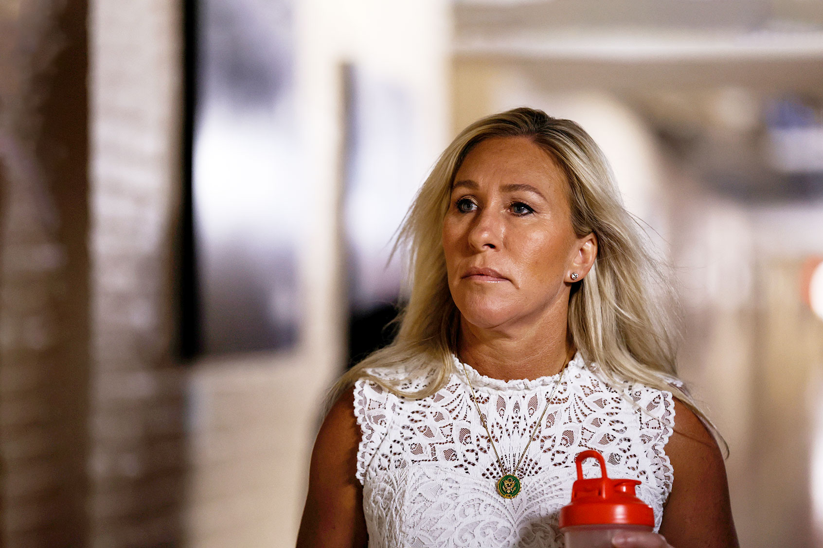 Rep. Marjorie Taylor Greene (R-GA) walks to House Republican Conference meeting at the U.S. Capitol Building on July 18, 2023 in Washington, DC. (Anna Moneymaker/Getty Images)