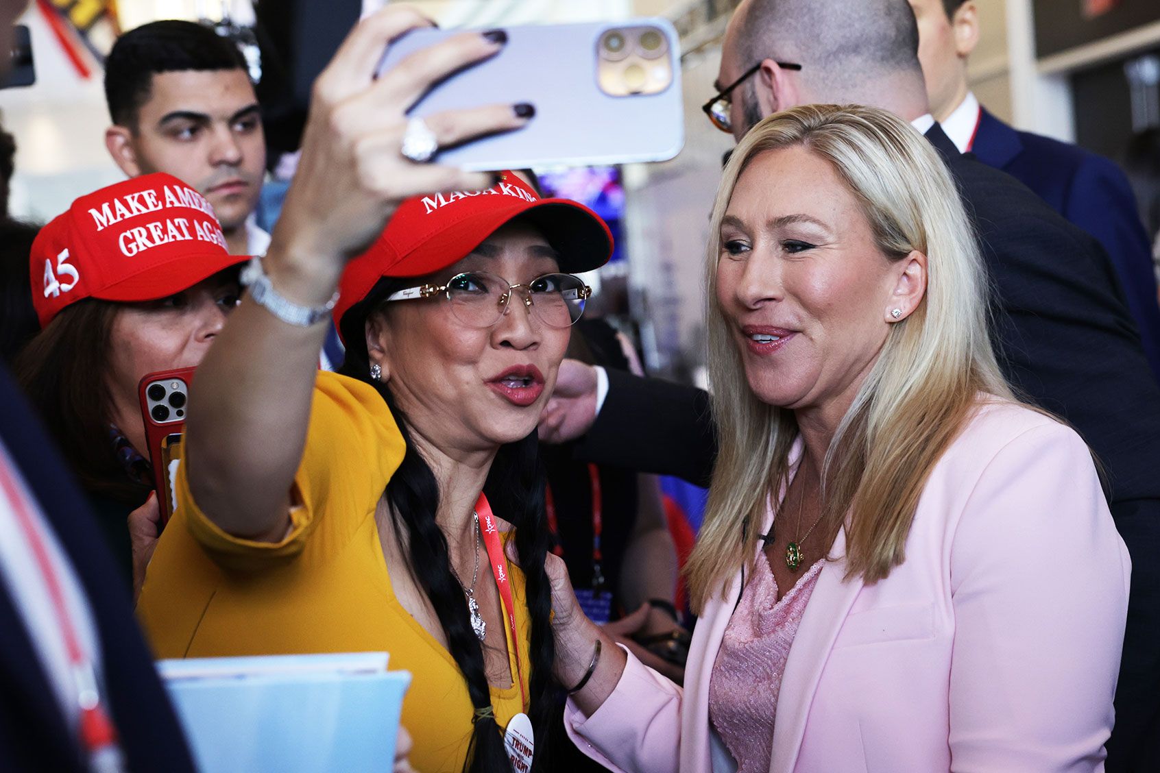U.S. Rep. Marjorie Taylor Greene (R-GA) (R) greets an attendee during the annual Conservative Political Action Conference (CPAC) at Gaylord National Resort & Convention Center on March 3, 2023 in National Harbor, Maryland. (Alex Wong/Getty Images)