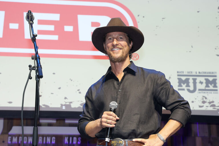 Matthew McConaughey speaks during the 2023 Mack, Jack & McConaughey - Jack Ingram & Friends concert at ACL Live on April 28, 2023 in Austin, Texas. (Gary Miller/WireImage/Getty Images)