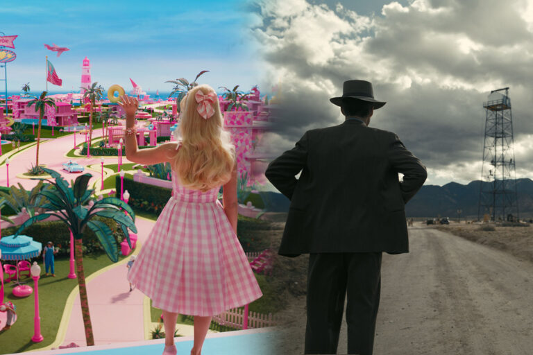 Margot Robbie as Barbie in "Barbie" | Cillian Murphy as J. Robert Oppenheimer in "Oppenheimer" (Photo illustration by Salon/Universal Pictures/Warner Bros. Pictures)