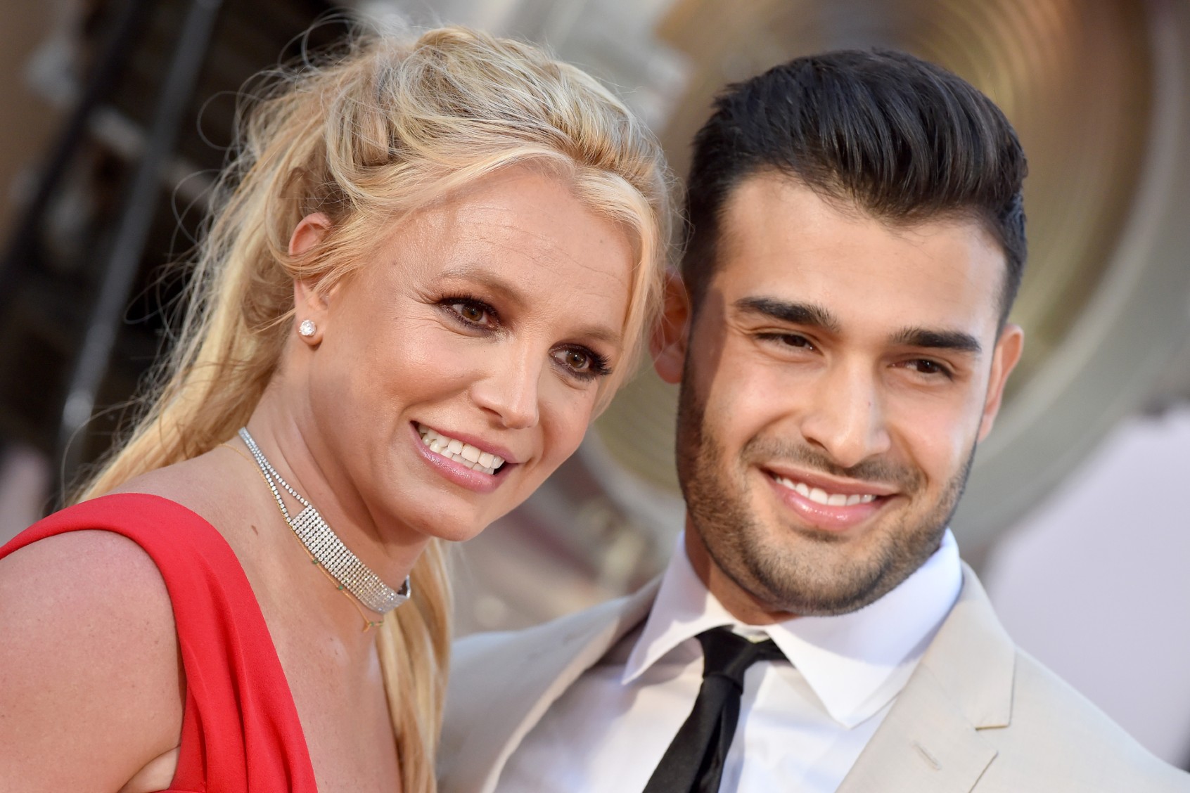 Britney Spears and Sam Asghari attend Sony Pictures' "Once Upon a Time ... in Hollywood" Los Angeles Premiere on July 22, 2019 in Hollywood, California. (Axelle/Bauer-Griffin/FilmMagic)