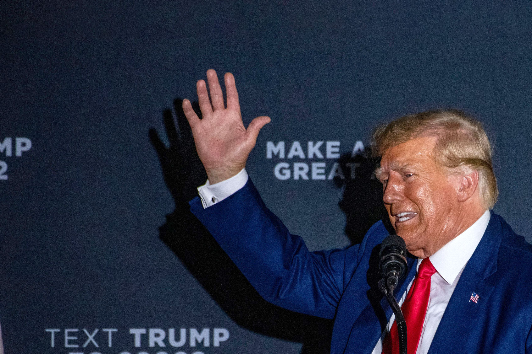 Former US President and 2024 presidential hopeful Donald Trump speaks during a campaign rally at Windham High School in Windham, New Hampshire, on August 8, 2023. (JOSEPH PREZIOSO/AFP via Getty Images)