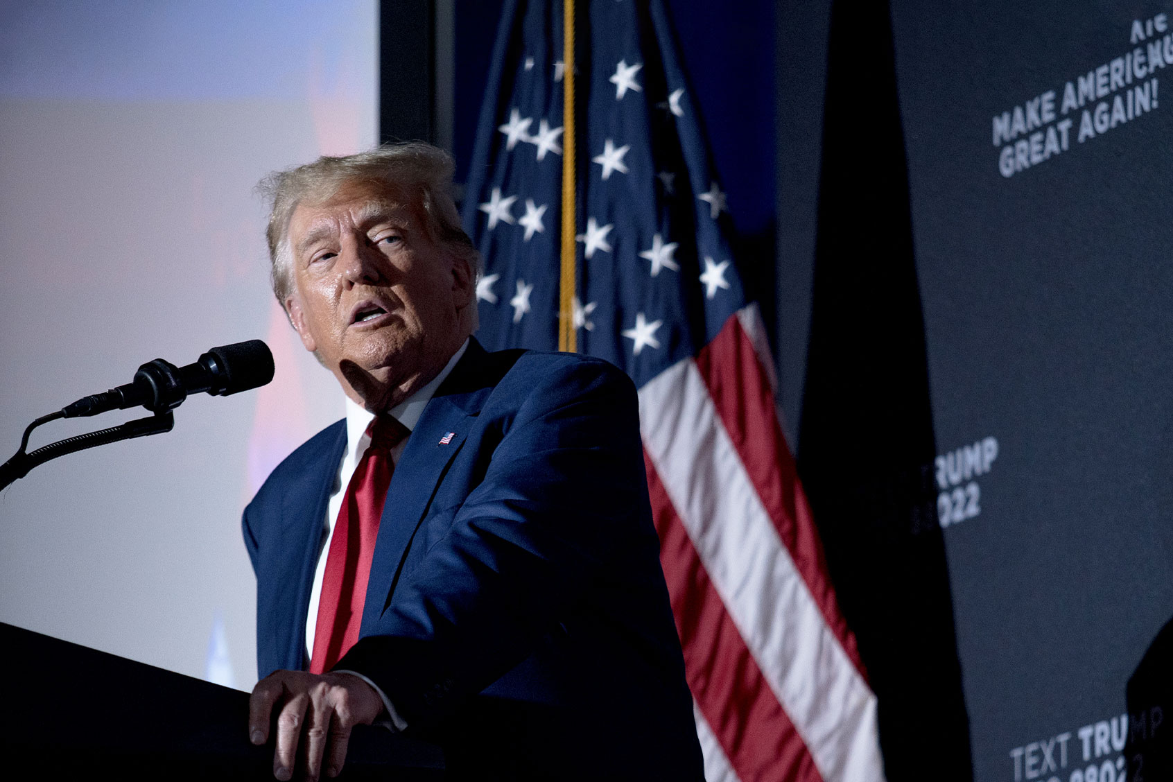 Former president Donald Trump hosted a campaign event at Windham High School in Windham, New Hampshire on Tuesday, August 8, 2023. (John Tully for The Washington Post via Getty Images)