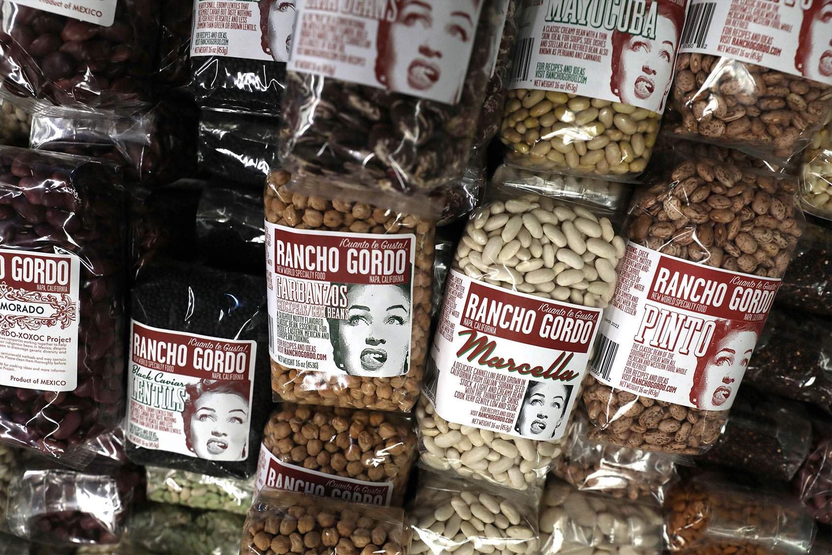 Variety of beans getting ready for shipment in the factory of bean supplier Rancho Gordo seen on Wednesday, March 4, 2020, in Napa, Calif. (Liz Hafalia/The San Francisco Chronicle via Getty Images)