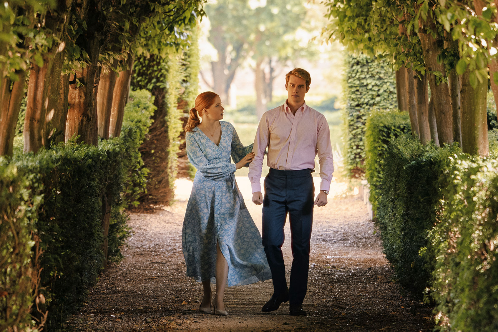 Ellie Bamber as Princess Bea and Nicholas Galitzine as Prince Henry in "Red, White & Royal Blue" (Amazon Studios)