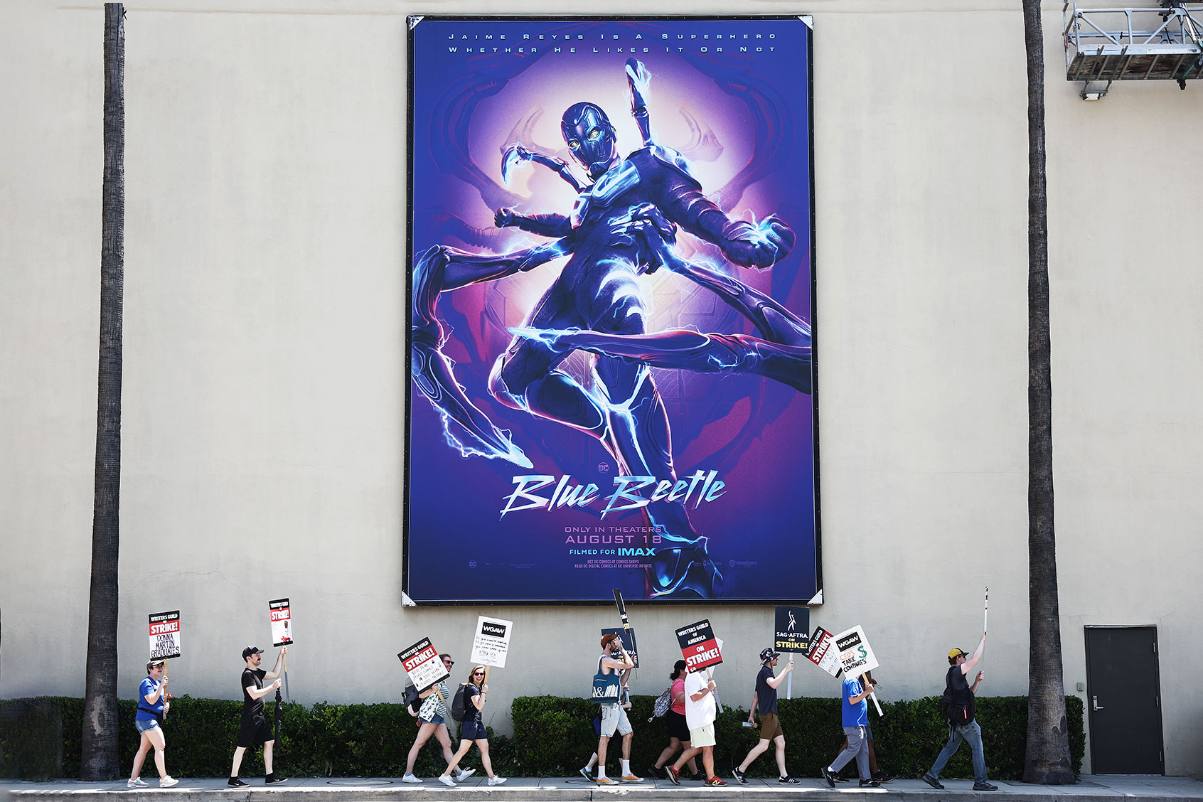 SAG-AFTRA WGA Strike Blue Beetle billboard