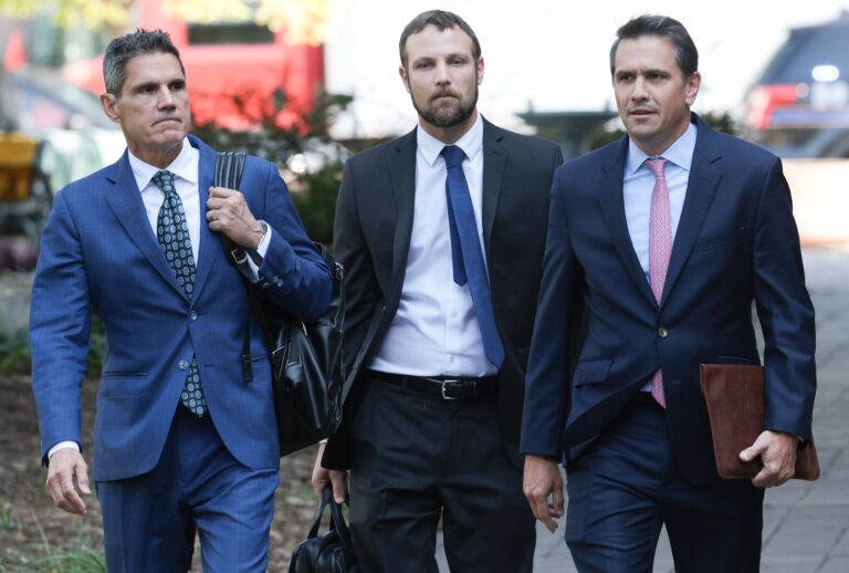 Attorneys for former U.S. President Donald Trump Todd Blanche (R) and John Lauro (L) arrive at the E. Barrett Prettyman U.S. Court House August 11, 2023 in Washington, DC. (Win McNamee/Getty Images)