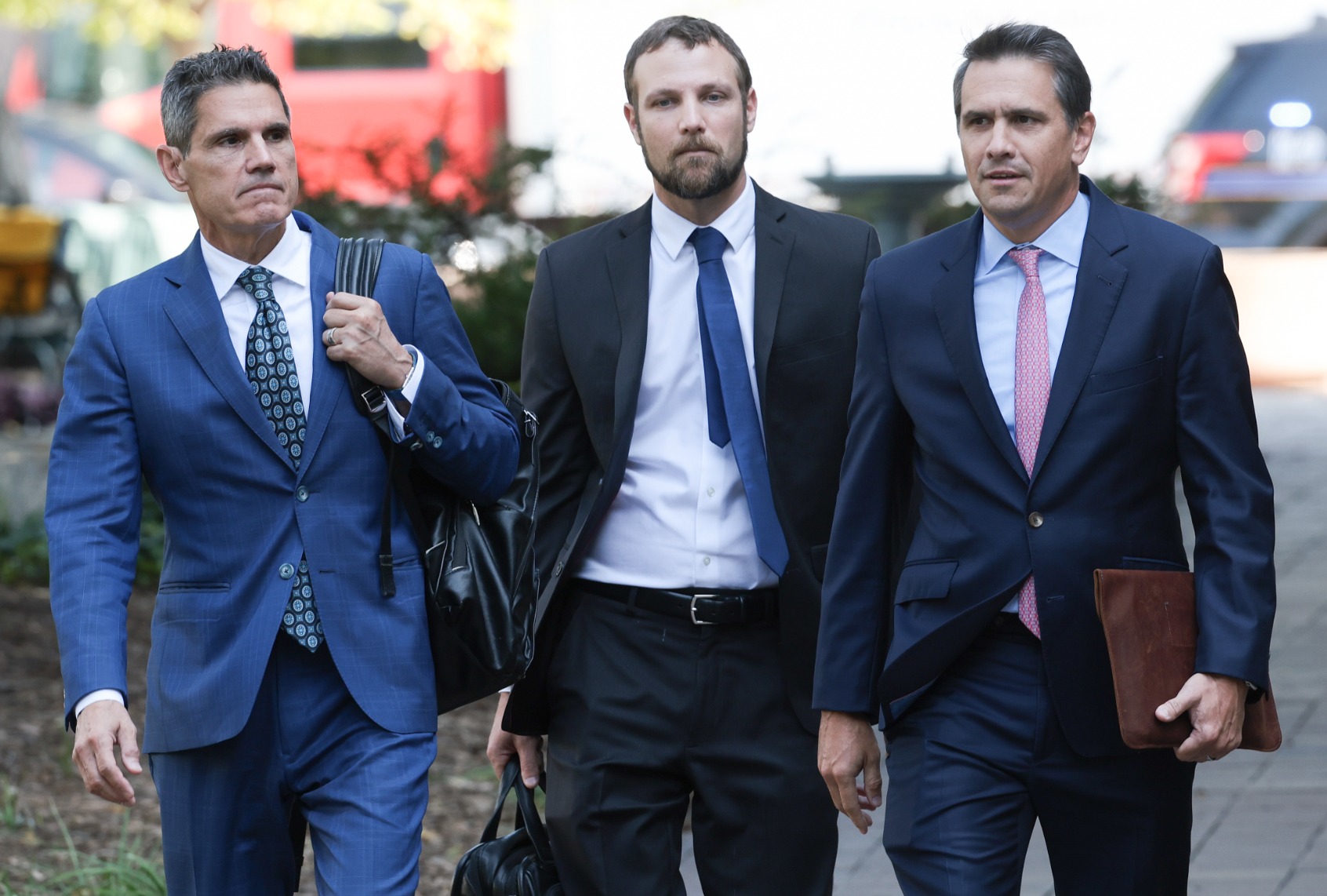 Attorneys for former U.S. President Donald Trump Todd Blanche (R) and John Lauro (L) arrive at the E. Barrett Prettyman U.S. Court House August 11, 2023 in Washington, DC. (Win McNamee/Getty Images)