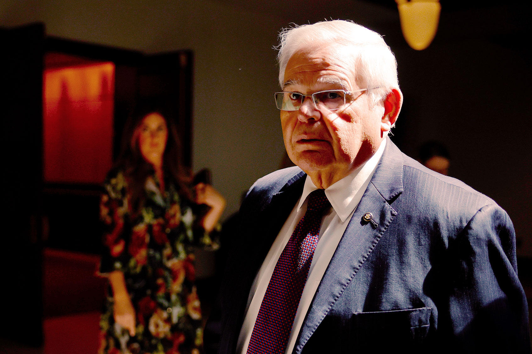 Senate Foreign Relations Committee Chairman Robert Menendez (D-NJ) arrives for a closed-door briefing by intelligence officials about the Discord leaks at the U.S. Capitol Visitors Center on April 19, 2023 in Washington, DC. (Chip Somodevilla/Getty Images)