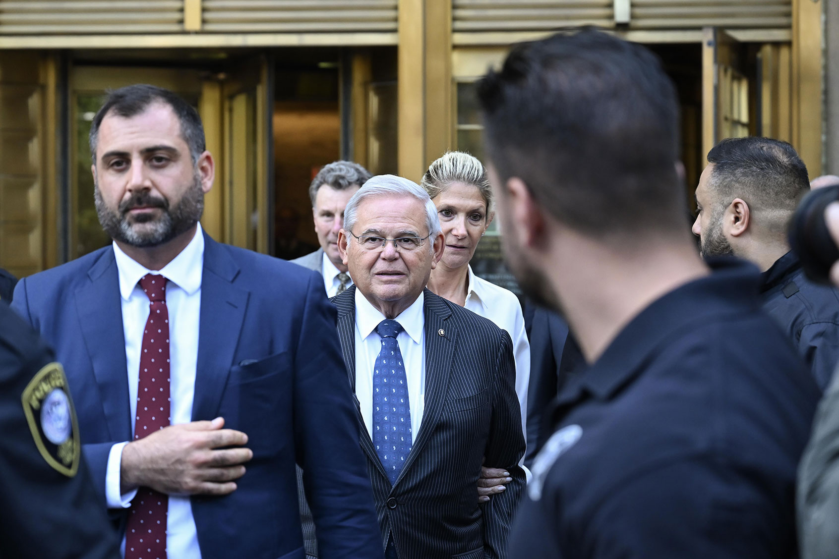 Senator Bob Menendez and his wife Nadine Menendez depart a Manhattan court after they were arraigned on federal bribery charges in New York, United States on September 27, 2023. (Fatih Aktas/Anadolu Agency via Getty Images)