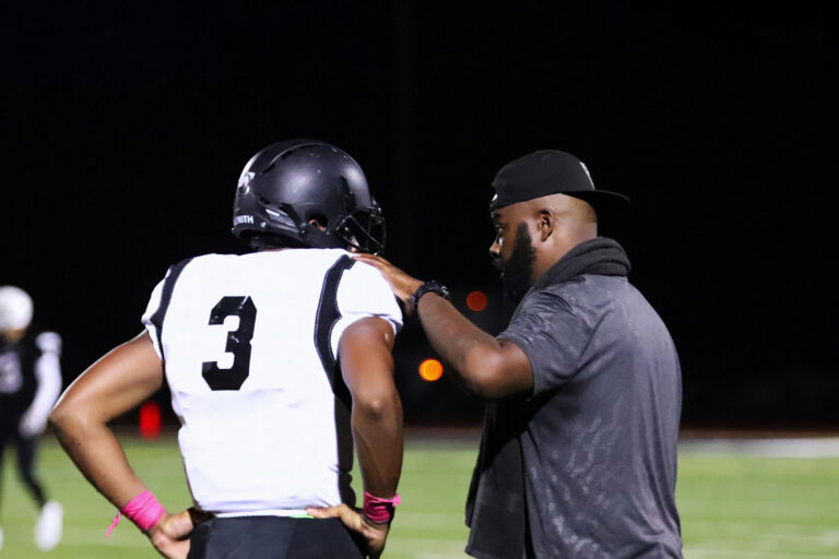 Roy Johnson (right) with a Bishop Sycamore player in "BS High" (HBO)