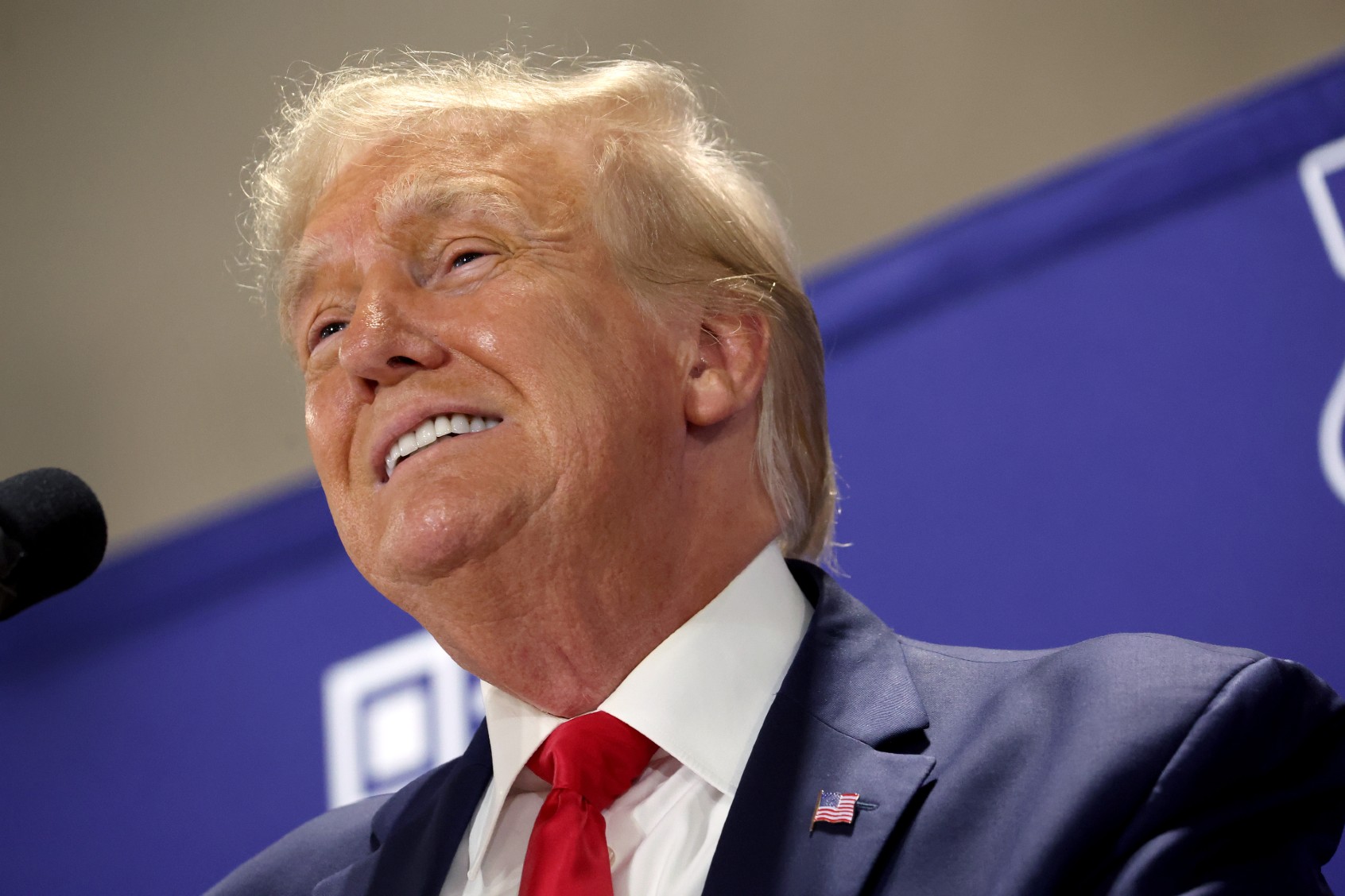Republican presidential candidate and former U.S. President Donald Trump speaks to guests during a "Commit To Caucus" rally at the Jackson County Fairgrounds on September 20, 2023 in Maquoketa, Iowa. (Scott Olson/Getty Images)