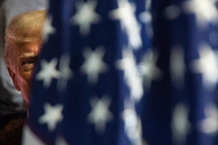 Donald Trump speaks at Drake Enterprises, an automotive parts manufacturer and supplier, in Clinton, Michigan, on September 27, 2023. (MATTHEW HATCHER/AFP via Getty Images)