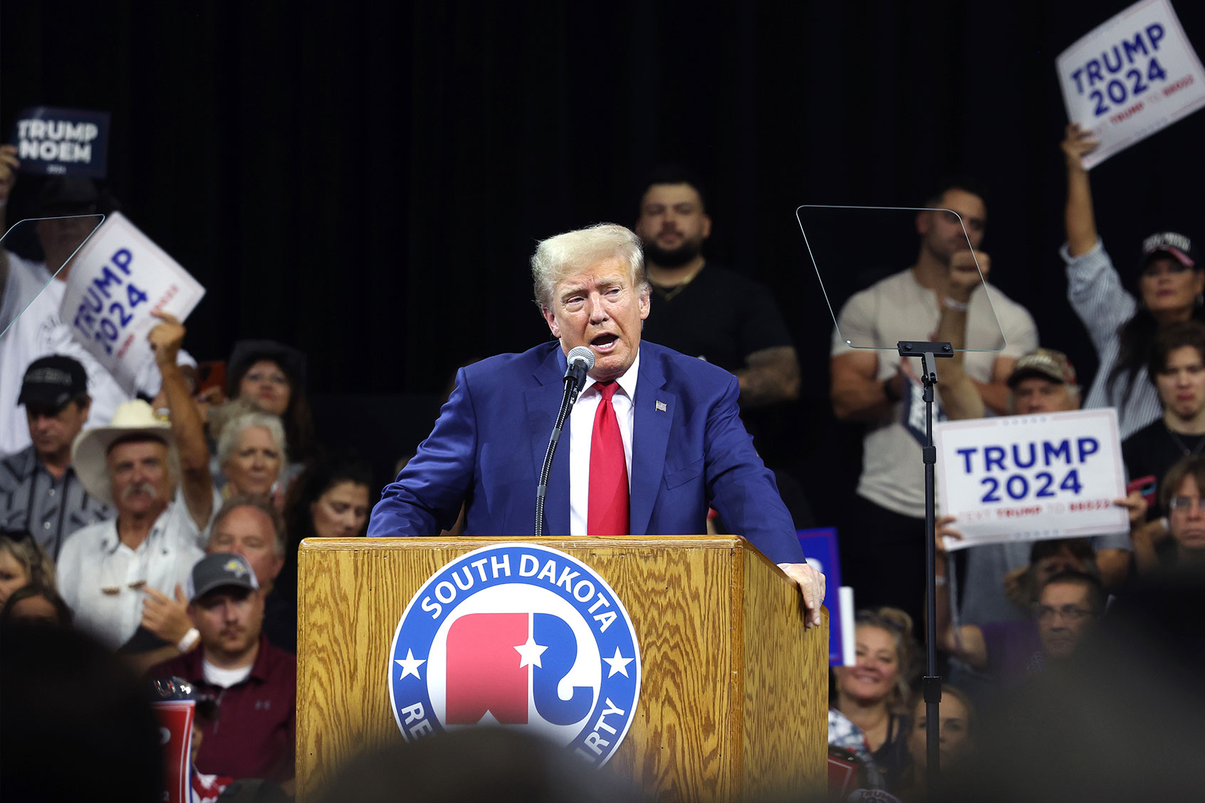 Republican presidential candidate former President Donald Trump speaks at the Monument Leaders Rally hosted by the South Dakota Republican Party on September 08, 2023 in Rapid City, South Dakota. (Scott Olson/Getty Images)