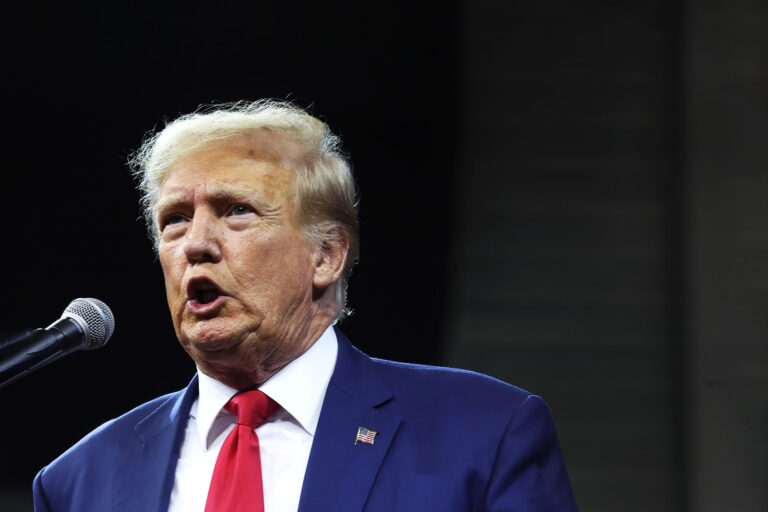 Republican presidential candidate former President Donald Trump speaks at the Monument Leaders Rally hosted by the South Dakota Republican Party on September 08, 2023 in Rapid City, South Dakota. (Scott Olson/Getty Images)