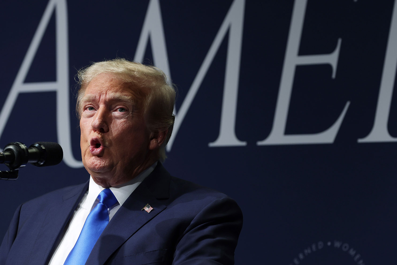 Former U.S. President Donald Trump addresses the Concerned Women for America Legislative Action Committee (CWALAC) on September 15, 2023 in Washington, DC. (Alex Wong/Getty Images)