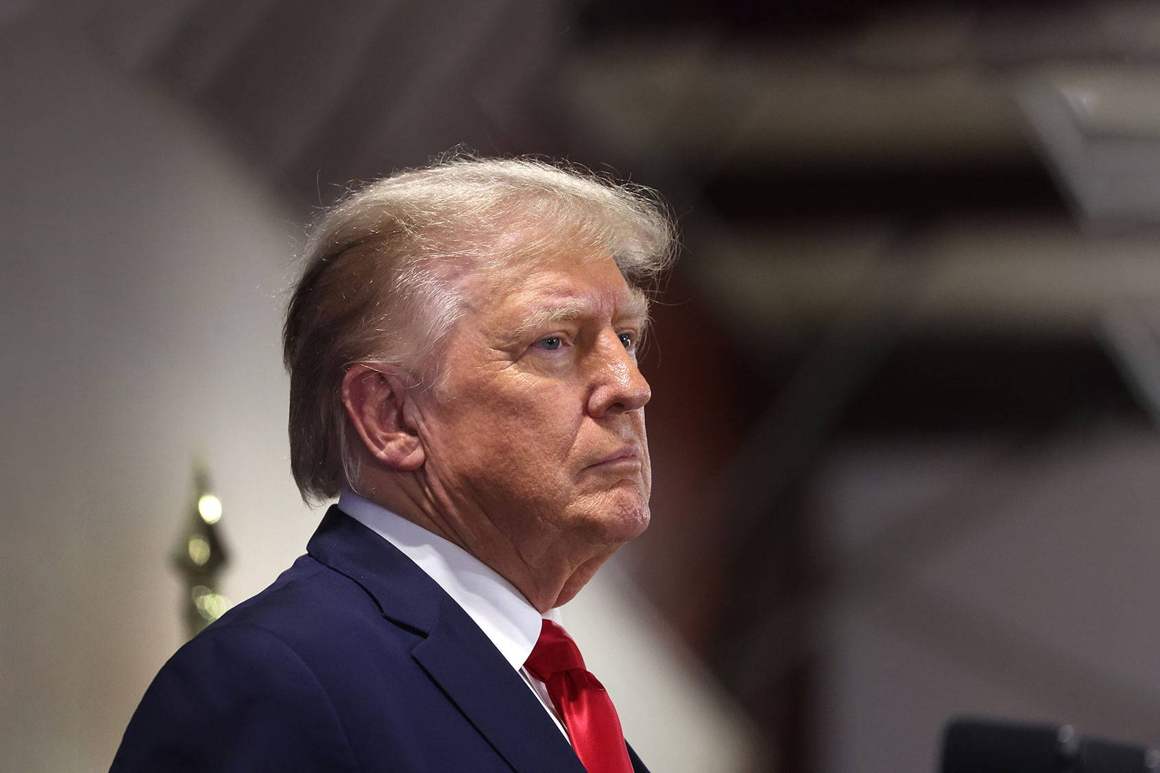 2024 Republican presidential candidate and former U.S. President Donald Trump arrives for a "Commit To Caucus" rally at the Jackson County Fairgrounds on September 20, 2023 in Maquoketa, Iowa. (Scott Olson/Getty Images)