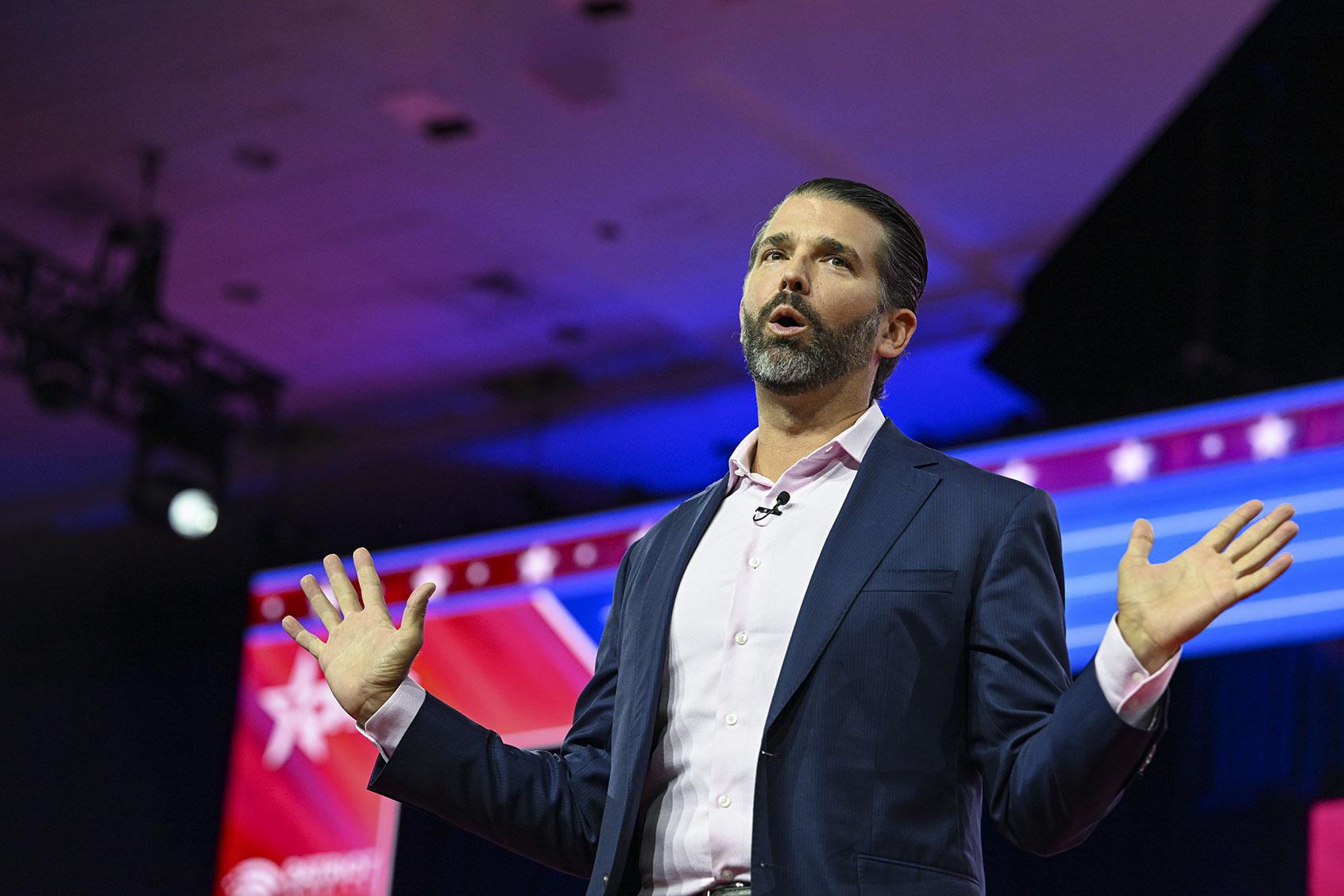 Donald Trump Jr., son of the former US President Donald Trump, delivers remarks at the 2023 Conservative Political Action Conference (CPAC) at the Gaylord National Resort and Convention Center in Maryland, United States on March 3, 2023. (Celal Gunes/Anadolu Agency via Getty Images)