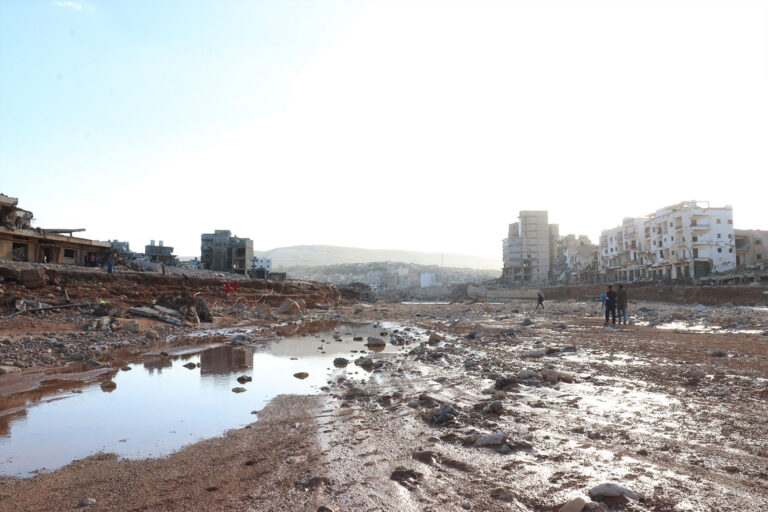 A view of devastation in disaster zones after the floods caused by the Storm Daniel ravaged the region in Derna, Libya on September 12, 2023. (Abdullah Mohammed Bonja/Anadolu Agency via Getty Images)