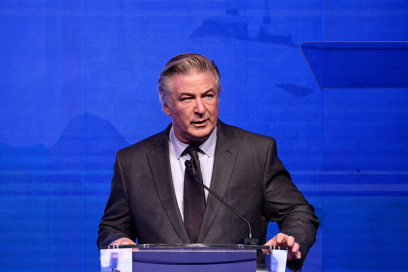 Alec Baldwin speaks during the 2021 RFK Ripple Of Hope Gala at New York Hilton Midtown on December 09, 2021 in New York City. (Dimitrios Kambouris/Getty Images)